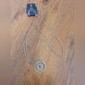 Silver and Pink Pendant Necklace